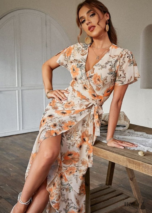 Floral Print Boho Summer Maxi Dress Rose